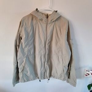 Columbia Hooded Windbreaker Jacket Tan Womens XL Lightweight Zip
